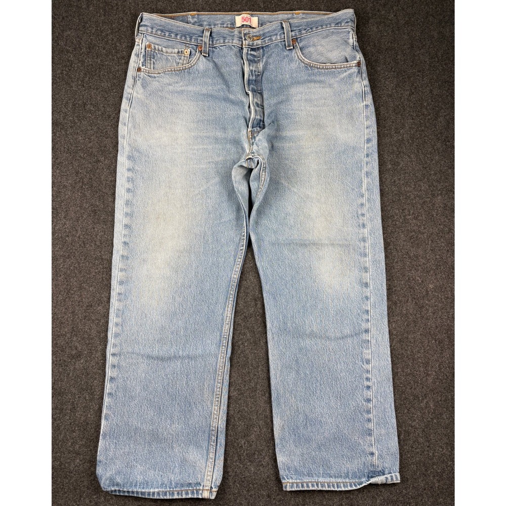 Y2K Levis 501 Original Straight Leg Jeans Light Wash Blue Denim Button Fly 35x27